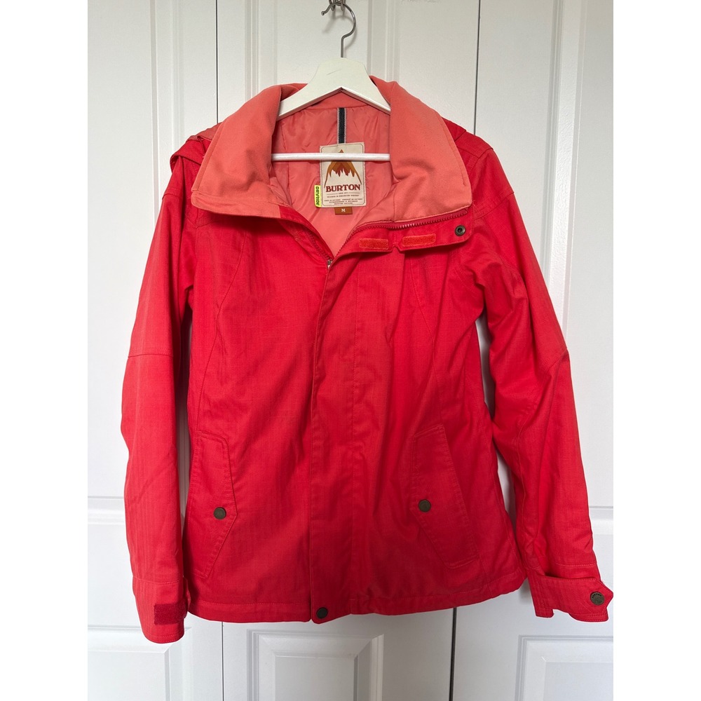 Burton Dryride Snowboard Jacket Womens Medium Red Herringbone Hooded Ski Coat